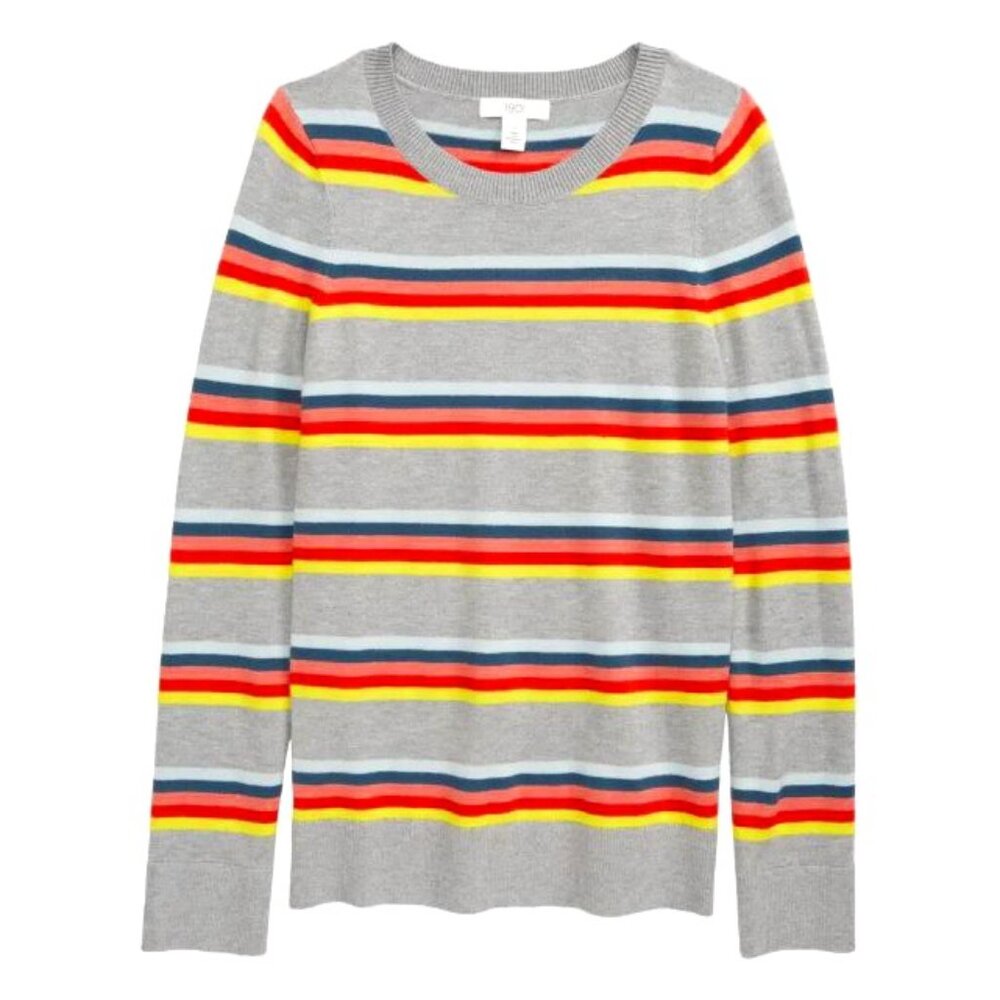 1901 (Nordstrom brand) Kids' Grey Heather Rainbow Stripe Fitted Sweater